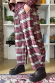 Patrick Plaid Brushed Cotton 7/8 Barrel Pant Burgundy